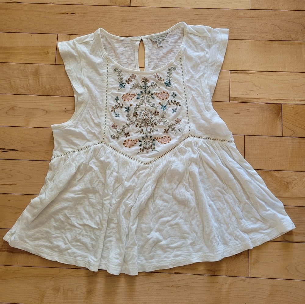 Lucky Brand Women's Size Small Embroidered White Sleeveless Top